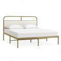 Cama de Casal 160 x 200 cm em Aço com Cabeceira Estofada Branca e Estrutura Dourada