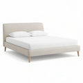 Cama de Casal Estofada Bege com Cabeceira para Colchão 160 x 200 cm