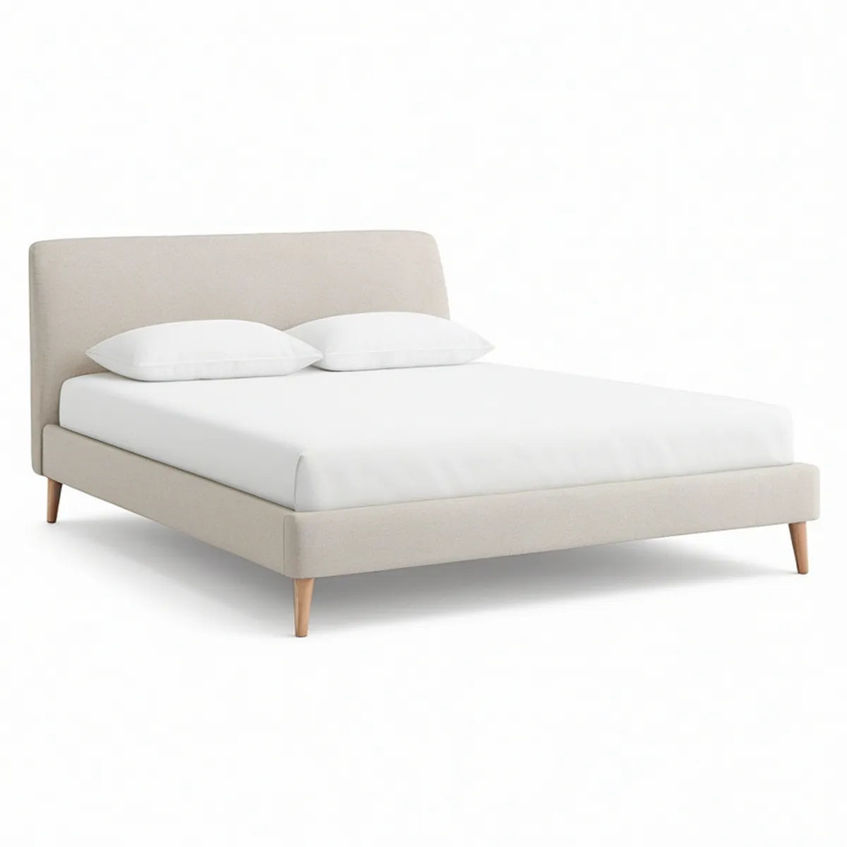 Cama de Casal Estofada Bege com Cabeceira para Colchão 160 x 200 cm