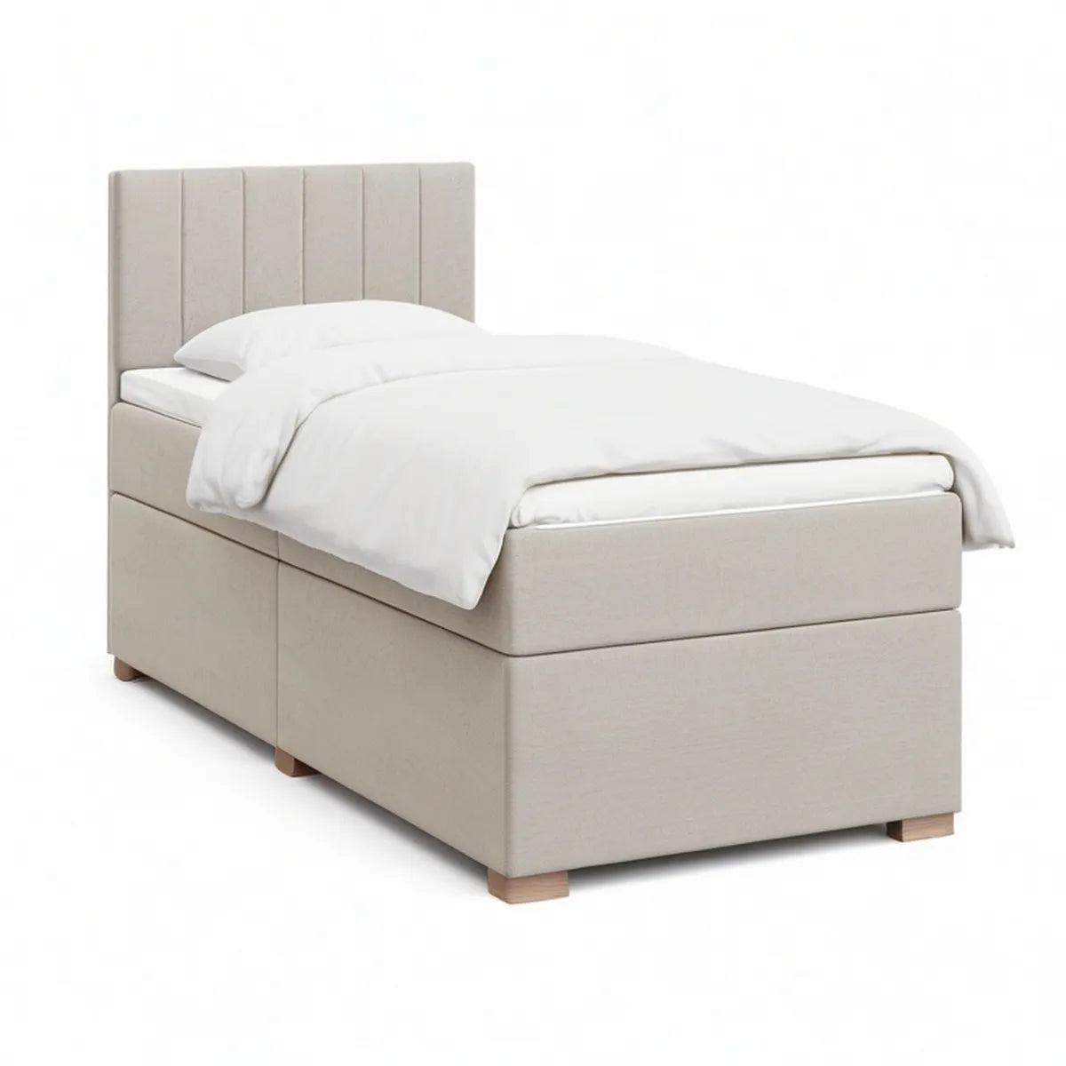 Cama Individual Estofada Bege 90 x 200 cm com Cabeceira Acolchoada