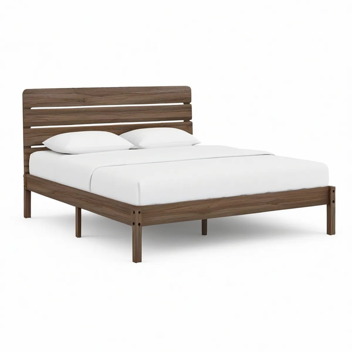 Cama de Casal em Madeira Maciça de Pinho Castanho Nogueira para Colchão 160 x 200 cm