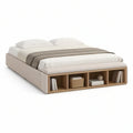 Cama de Casal 160 x 200 cm com 4 Nichos Frontais em Bege e Carvalho Claro