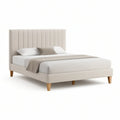 Cama de Casal Estofada Bege 160 x 200 cm com Cabeceira Canelada