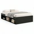Estrutura de Cama de Casal com Arrumação Lateral 160 x 200 cm em Aglomerado Melaminado Preto