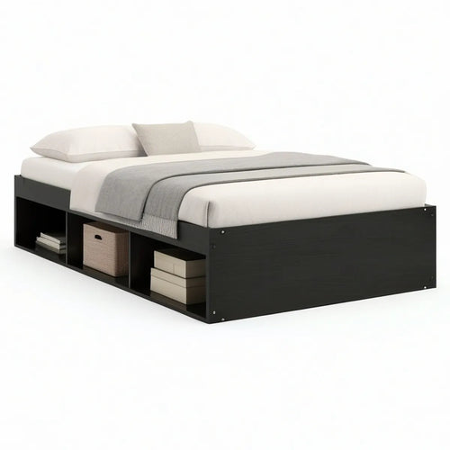 Estrutura de Cama de Casal com Arrumação Lateral 160 x 200 cm em Aglomerado Melaminado Preto
