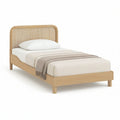 Cama Individual 90 x 200 cm em Madeira Maciça Natural com Cabeceira em Vime