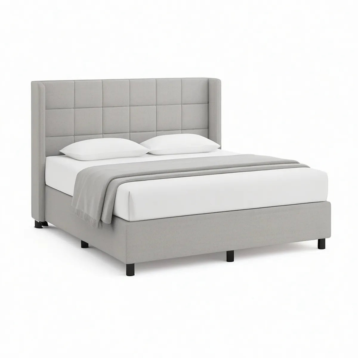 Cama de Casal Estofada Cinzenta e Preta para Colchão 160 x 200 cm