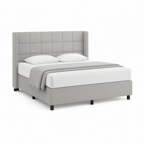 Cama de Casal Estofada Cinzenta e Preta para Colchão 160 x 200 cm
