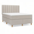 Cama de Casal Box Estofada Bege 160 x 200 cm com Cabeceira, Colchão e Pés em Madeira Natural