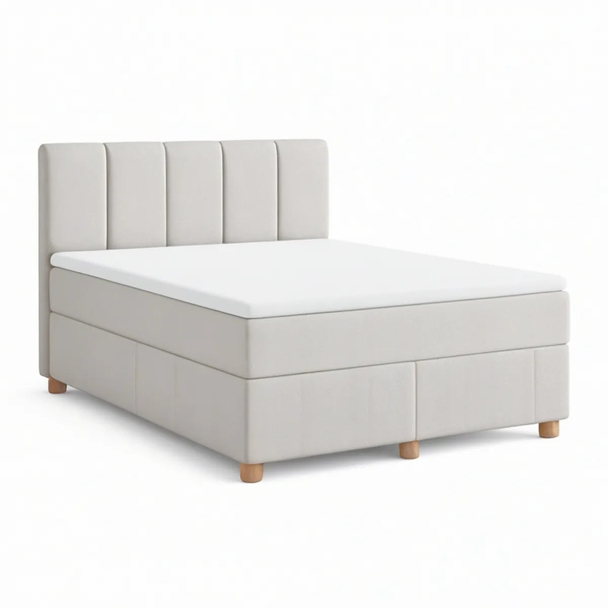 Cama de Casal Estofada Bege Claro 160 x 200 cm com Cabeceira Acolchoada