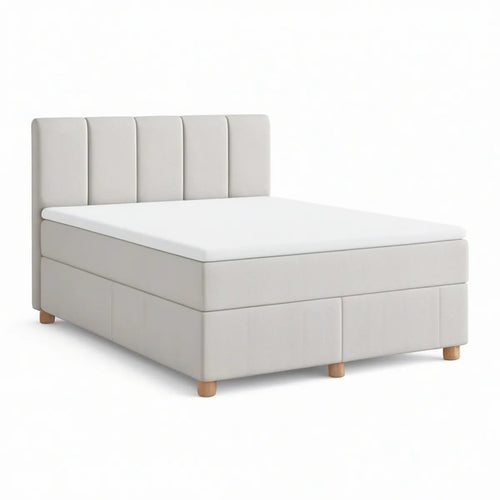 Cama de Casal Estofada Bege Claro 160 x 200 cm com Cabeceira Acolchoada