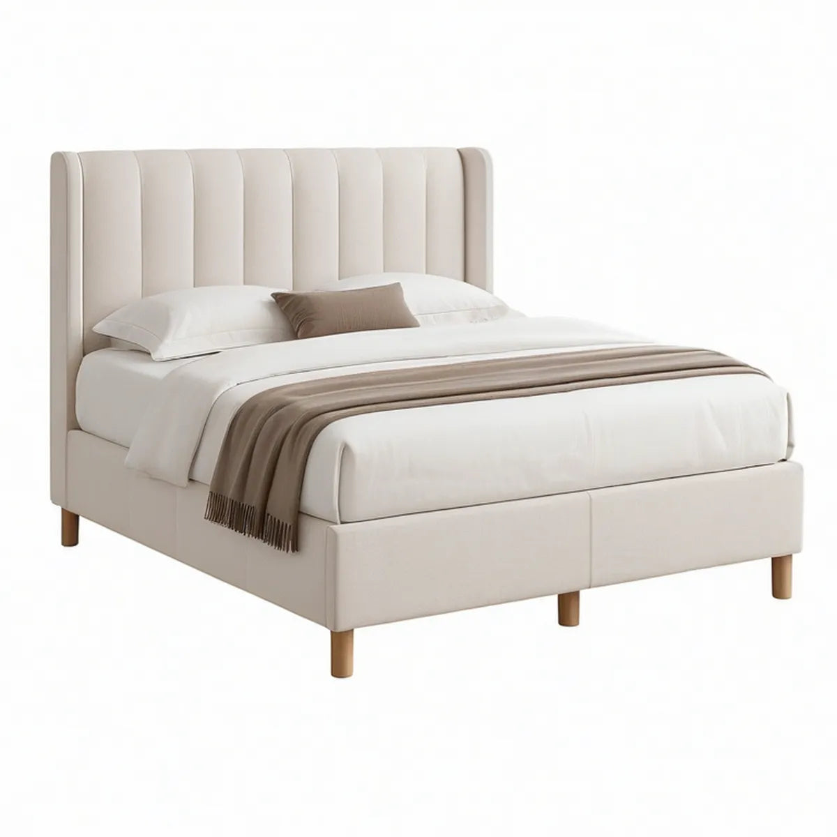 Cama de Casal Estofada com Cabeceira Curva 160 x 200 cm em Poliéster Bege