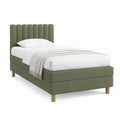 Cama Individual Estofada 90 x 200 cm com Cabeceira Canelada Verde-Azeitona