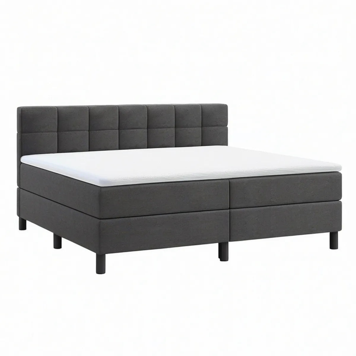 Cama Box Estofada com Colchão 160 x 200 cm em Cinzento-Escuro e Branco