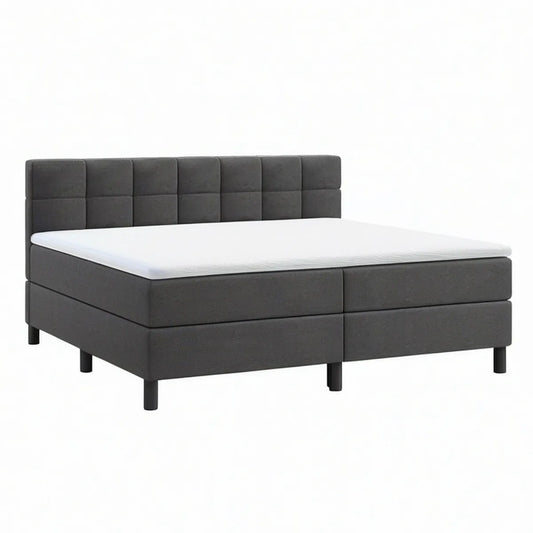 Cama Box Estofada com Colchão 160 x 200 cm em Cinzento-Escuro e Branco