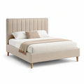 Cama de Casal Estofada Bege em Poliéster para Colchão 160 x 200 cm