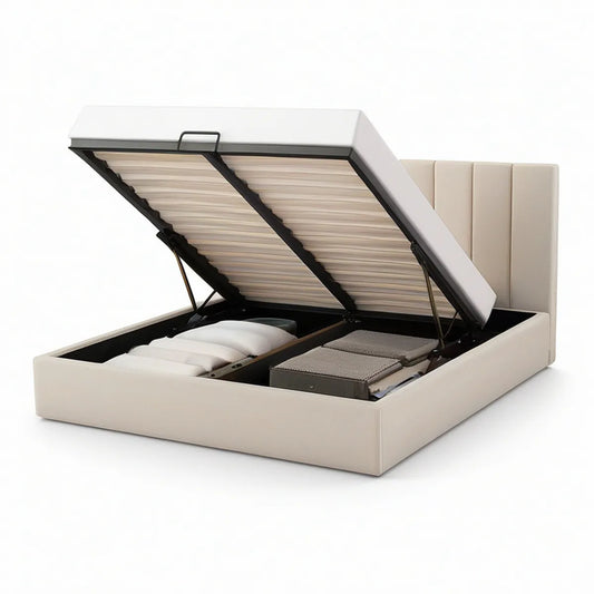 Cama de Casal com Arrumação Elevatória 160 x 200 cm em PU Bege