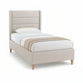Cama Individual Estofada Bege 90 x 190 cm com Cabeceira Alta