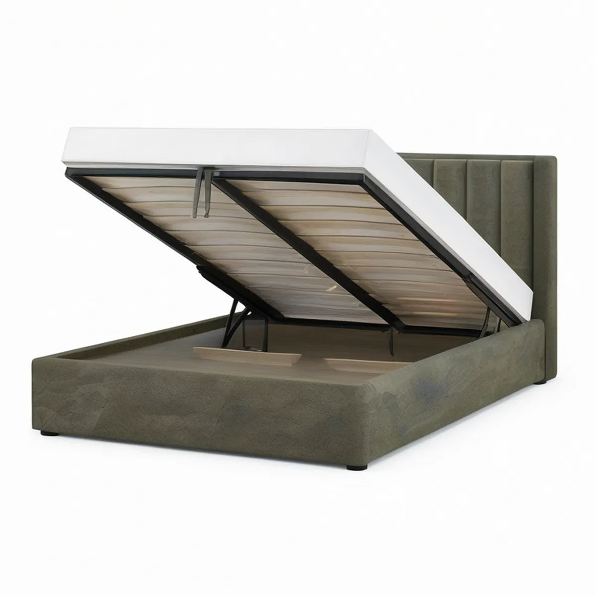 Cama de Casal 160 x 200 cm com Estrado Elevatório e Arrumação, Verde-oliva