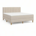 Cama de Casal Estofada Bege 160 x 200 cm com Cabeceira Vertical e Colchão Branco